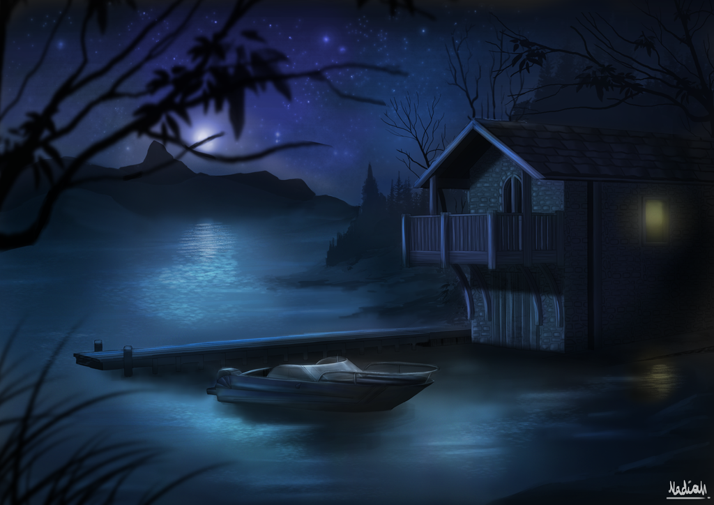 Digital Painting Practice Lake House Night By Kisetsukaze On Deviantart